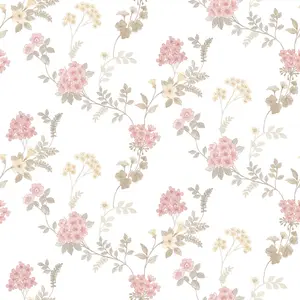 Galerie Abby Rose 4 Pink Khaki Grey Fern Floral Smooth Wallpaper