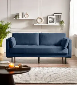 Furniturebox UK Evelyn 3-Seater Velvet Sofa in Navy On Wooden Frame