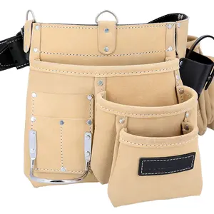 TOUGH MASTER Suede Tool Pouch Belt Apron Multi Pocket with 2 Hammer Loops & Tape Holder - 1.6 Metres (TM-154SP)