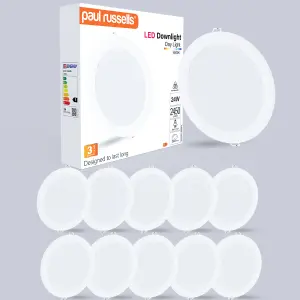 paul russells LED Round Panel Ceiling Lights, 24W 2450 Lumens, Spotlights, IP20, 6500K Day Light, Pack of 10