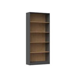 Albee Bookcase Anthracite/Artisan Oak / (5 Shelves) 182 cm H x 80 cm W x 32 cm D