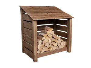 Slatted wooden log store W-119cm, H-126cm, D-88cm - brown finish