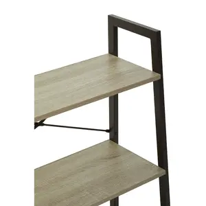 Interiors By Premier Three Tier Grey Oak Veneer Ladder Shelf Unit, Functional Industrial Narrow Shelf, Stylish Tall Cupboard