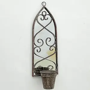 56cm Rusty Wall Mirror With Planter - Metal - L15 x W20 x H65 cm