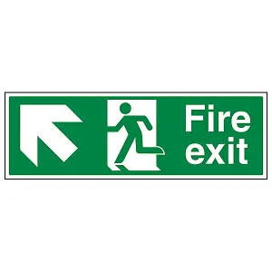 Fire Exit Arrow Up Left Safety Sign - Adhesive Vinyl - 600x200mm (x3)