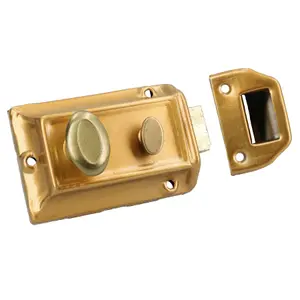 Brass Finish Front Door Lock Night Latch Rim Yale Type Cylinder Security Latch 4pk