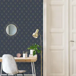 GDUK Art Deco Aspelta Textured Wallpaper, Navy