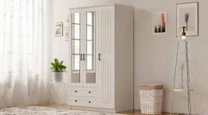 JULIET 3 Door 2 Drawer Mirrored White Wardrobe