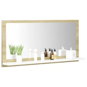 Dorlene Framed Wall Mounted Bathroom Mirror White And Sonoma Oak / 80 cm