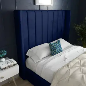 Oxford Upholstered Soft Touch Plush Blue Velvet Bed Frame