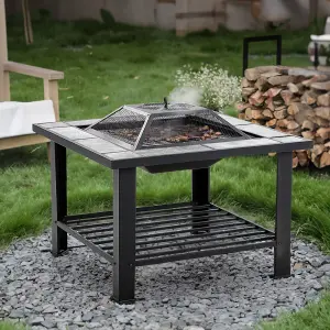 Outdoor Garden Wood Burning Fire Pit Table BBQ Grill