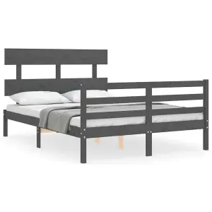 Berkfield Bed Frame with Headboard Grey 140x190 cm Solid Wood