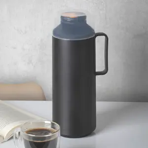 Tramontina 1L Thermal Flask with Cup Lid and Interior Glass Container Black