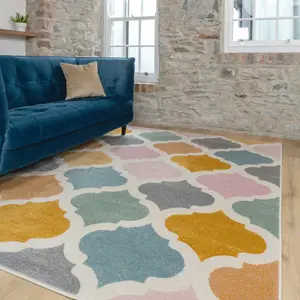 Pastel Multicolour Modern Trellis Living Area Rug 190x280cm