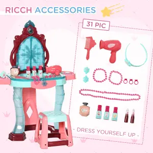 AIYAPLAY 31 Piece Kids Dressing Playset w/ Princess Mirror, Light & Sound