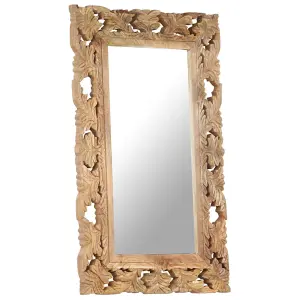 Berkfield Hand Carved Mirror Brown 80x50 cm Solid Mango Wood