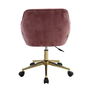 Pink Office Desk Chair Ice Velvet Padded Seat Swivel Computer Armchair for Home or Office