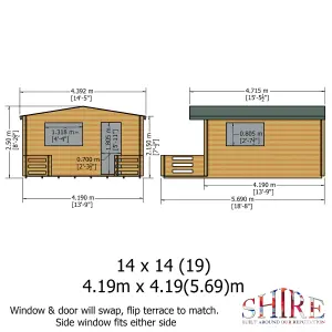 Shire Kinver 14x14 ft & 4 windows Apex Wooden Cabin