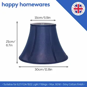 Traditional Empire Shaped 12 Inch Lamp Shade in Rich Silky Navy Cotton Fabric