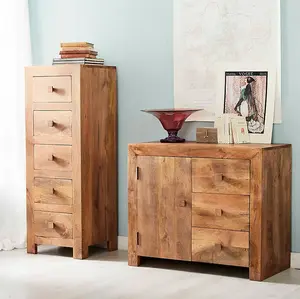 Toko Light Mango 5 Drawer Chest - Solid Mango Wood - L41 x W46 x H124 cm