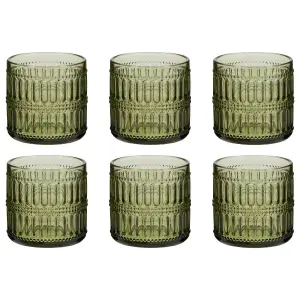 Set of 6 Luxury Green Short Drinking Glass Tumblers 380ml