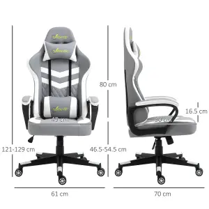 Vinsetto Racing Gaming Chair w/ Lumbar Support, Gamer Office Chair, Grey White