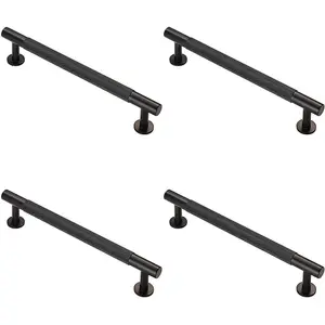 4x Knurled Bar Door Pull Handle 190 x 13mm 160mm Fixing Centres Matt Black