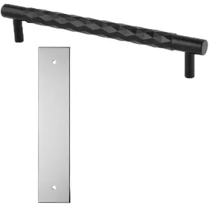 Pull Handle & Contrasting Backplate Set - Designer Diamond T Bar - Matt Black & Chrome