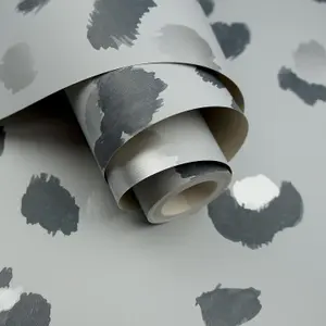 Exclusive Leopard Print Wallpaper Holden Animal Spots Grey Metallic Black White