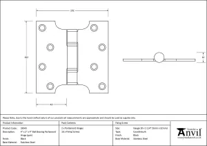 From The Anvil Black 4 Inch x 2 Inch x 4 Inch  Parliament Hinge (pair) ss