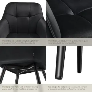 Dining Chair Marilyn - velvet look, quilted pattern - black/black