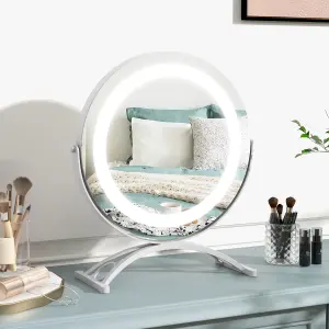 Costway Makeup Vanity Mirror 3 Color Dimmable LED Lighted Round Mirror w/ Smart Touch Control