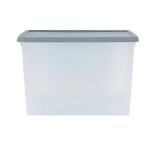 3 x Wham Box 50L Stackable Plastic Storage Archive Box & Lid Clear/Steel