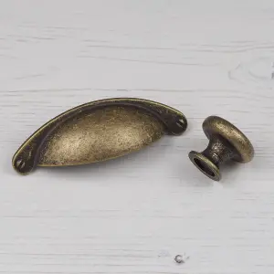 35mm Antique Brass Cabinet Knob Dark Round Cupboard Door Drawer Pull Handle Wardrobe Furniture Replacement Upcycle