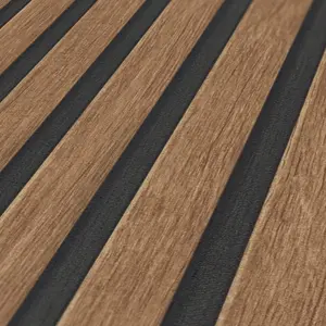 AS Creation Wooden Slats Panelling 3D Wood Panel Stripe Non Woven Wallpaper Brown Black 39109-8