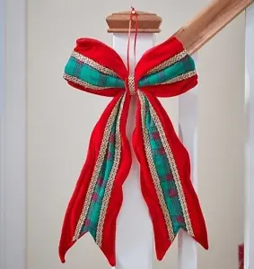 Green & Red Hanging Door Bow Christmas Decoration