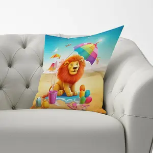 Lion On A Beach Holiday Cushions 33cm x 48cm