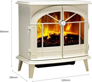 Dimplex Fullerton Optiflame Electric Stove, Large Light Grey Free standing Electric Fireplace with LED Flame Effect, 2 kW Adjustab