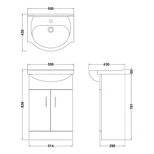 Bubly Bathrooms™ White 550mm Two Door Bathroom Vanity Unit & Ceramic Basin Sink Storage Cabinet