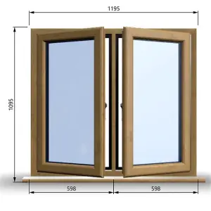 1195mm (W) x 1095mm (H) Wooden Stormproof Window - 2 Opening Windows (Left & Right) - Toughened Safety Glass