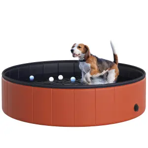 PawHut Pet Paddling Pool Cat Dog Indoor/ Outdoor Foldable 120cm Diameter Red