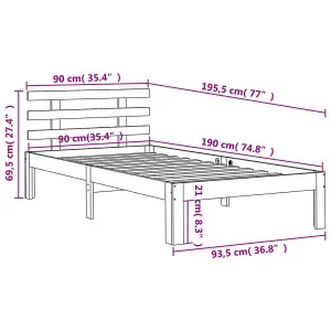 Berkfield Bed Frame with Headboard Wax Brown 90x190 cm Single Solid Wood Pine