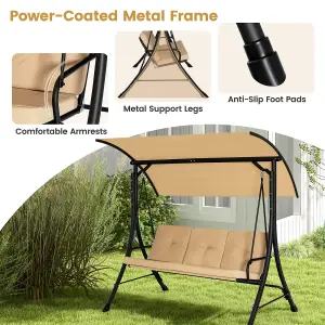 Costway Garden Patio Swing Chair 2 Seater Hammock Bench w/ Adjustable Polyester Canopy