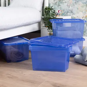 Wham Crystal 5x 28L Plastic Storage Boxes with Lids. Small Size, Strong . Made in the UK Tint Spectrum Blue