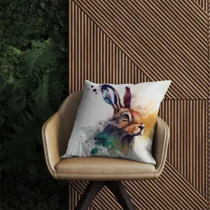 Hare Close Up Splashart Outdoor Cushion 60cm x 60cm