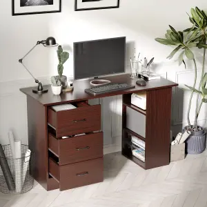 HOMCOM Computer Desk w/ Storage, Writing Study Table for Home Office, Brown