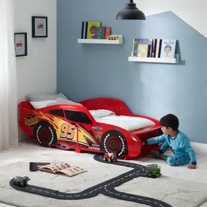 Disney Cars Lightning McQueen Toddler Bed: Sturdy Engineered Wood Construction, Fits 140cm x 70cm Mattress (Mattress not included)