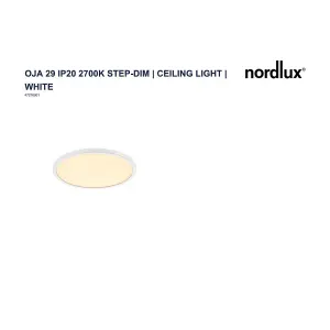 Nordlux Oja 29 2700K 3-Step Indoor Living Dining Bedroom Ceiling Light In White (Height) 2.3cm