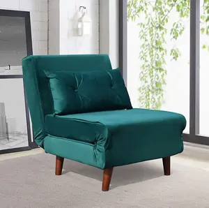 Comfy Living Small Single Sofa Bed Chair Velvet Fabric Chaise Pull Out Green