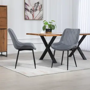 Set of 2 Bovino Velvet Fabric Dining Chairs - Grey